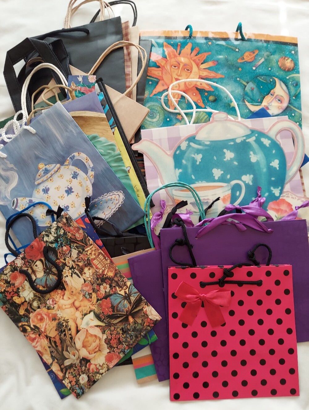 NWOT Assorted Gift Bags, Bundle Of 26 - Variety Sizes, Designs, Colors, Paper